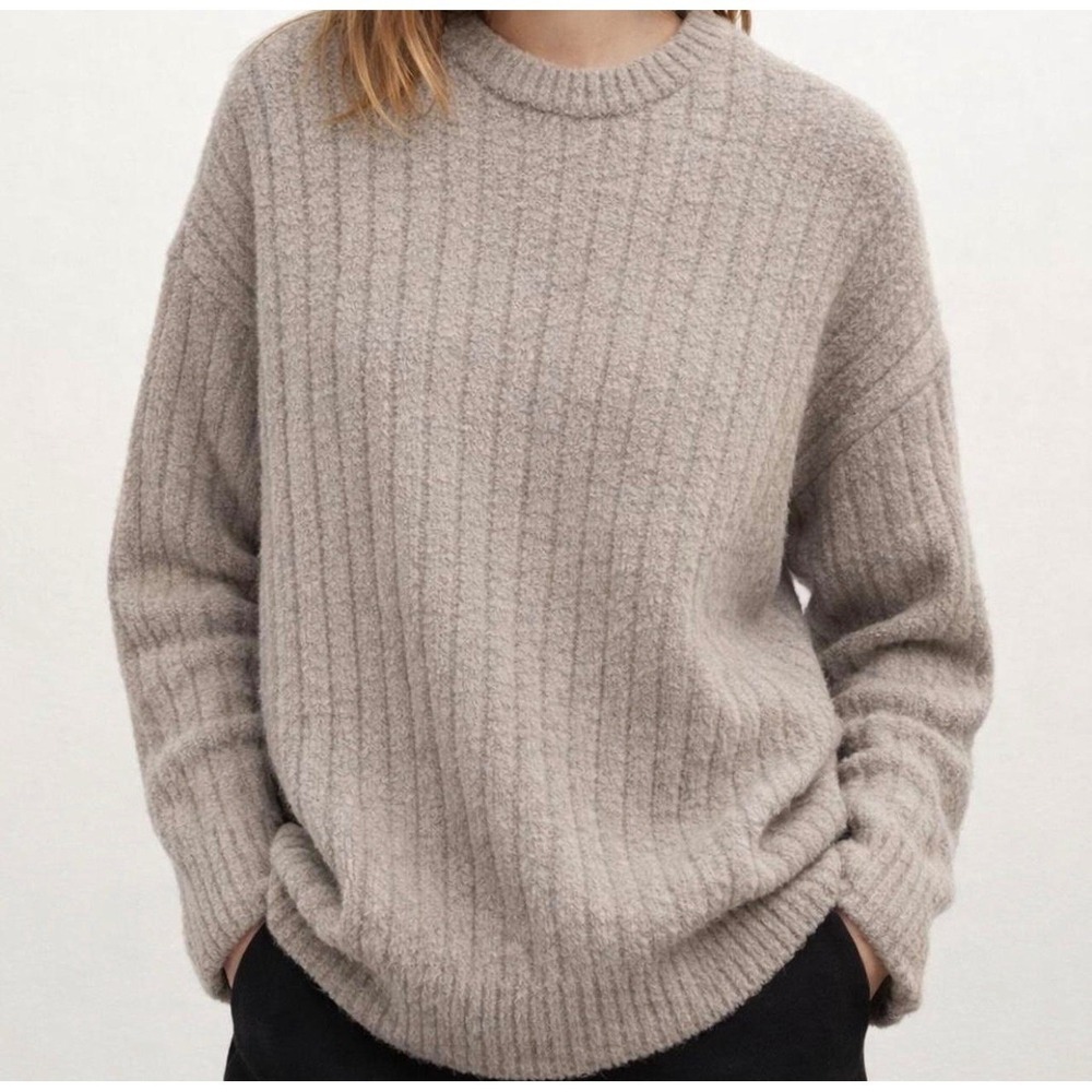 UGG Womens Riz Ribbed Knit Crewneck Sweater Taupe Oversized Chenille Med‎ BB14